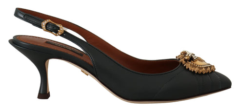 Dolce & Gabbana Green Leather DEVOTION Slingbacks Heels Shoes